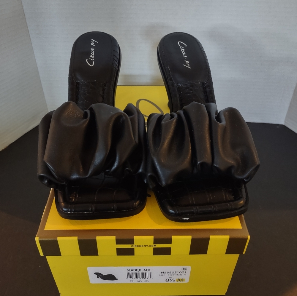 NIB Sam Edelman Black Slade Women's Sandal Heels 8.5 M Slide/Mules Faux Leather - Picture 4 of 12